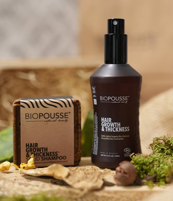 Lotion capillaire Biopousse - pousse de cheveux & shampooing solide