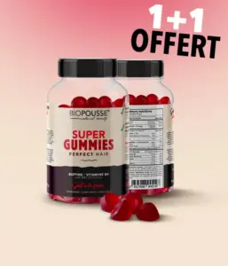 Super Gummies pour booster la pousse des cheveux – Biotine, Vitamine B6, B8, Vitamine C & Zinc – (60 gummies)