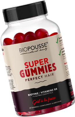 Super Gummies pour booster la pousse des cheveux – Biotine, Vitamine B6, B8, Vitamine C & Zinc – (60 gummies)